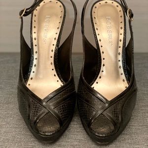 BCBGGirls black leather peep toe sandels. Size 7